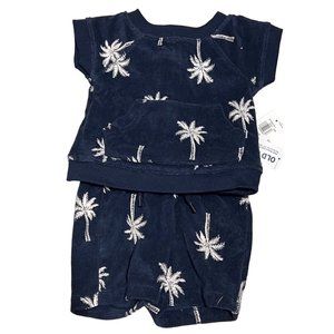 Old Navy baby boys 0-3m NWT navy blue palm tree shorts SET terry cloth